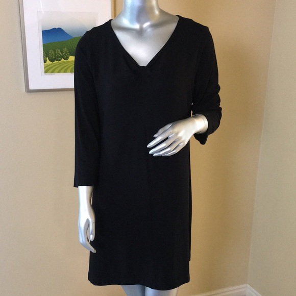 Eileen Fisher Tops - EILEEN FISHER | Solid Black Jersey Tunic Top 3/4 Length Sleeves